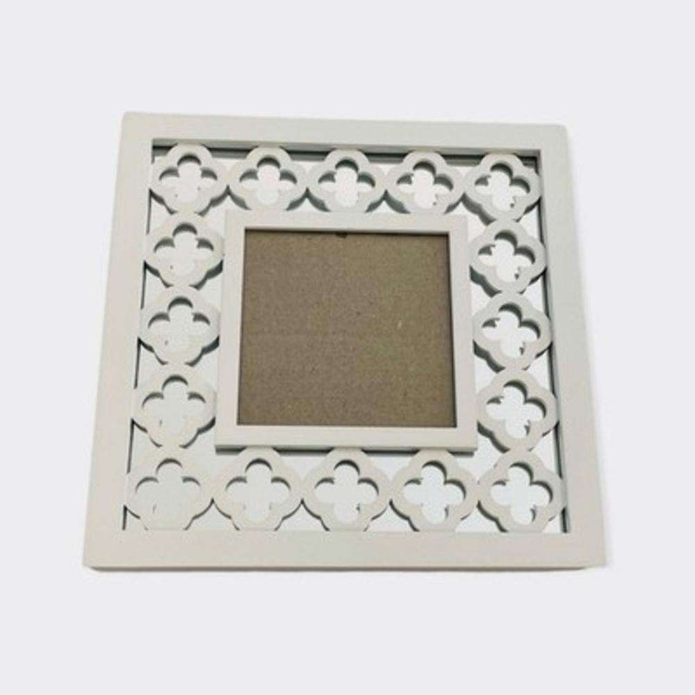 Nicole Miller White Carved Floral Wood Mirrored Photo Frame 8.5" Wall Decor VG